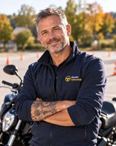 Porträt von Dennis, Fahrlehrer für Motorrad und Roller