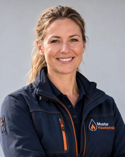 Porträt von Katrin, Inhaberin und Meisterin, in Arbeitskleidung